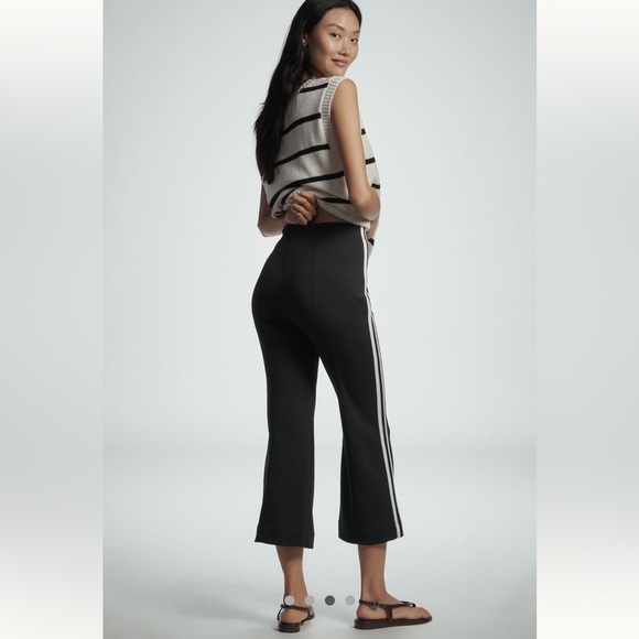 Maeve Track Pants Size XL Tall Black White Stripe Cropped Stretch Waist New - Picture 2 of 15